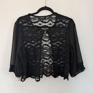 Black Lace Mesh Cropped Cardigan Shawl Witchy Vampy Fairy Grunge Whimsigoth